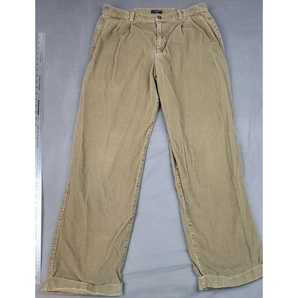 Dockers Corduroy Cuffed‎ Pants Mens 34 32 Brown Pleated Baggy Loose Relaxed